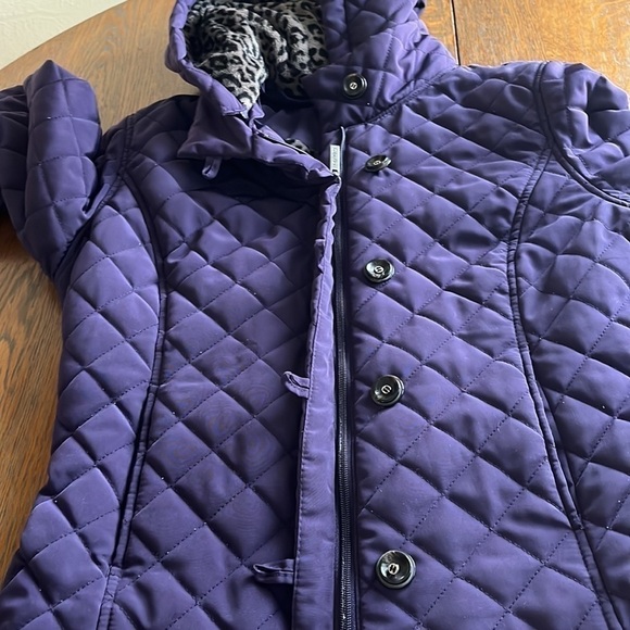 Calvin Klein purple quilted zip up coat size small removable hood collar - Picture 16 of 16